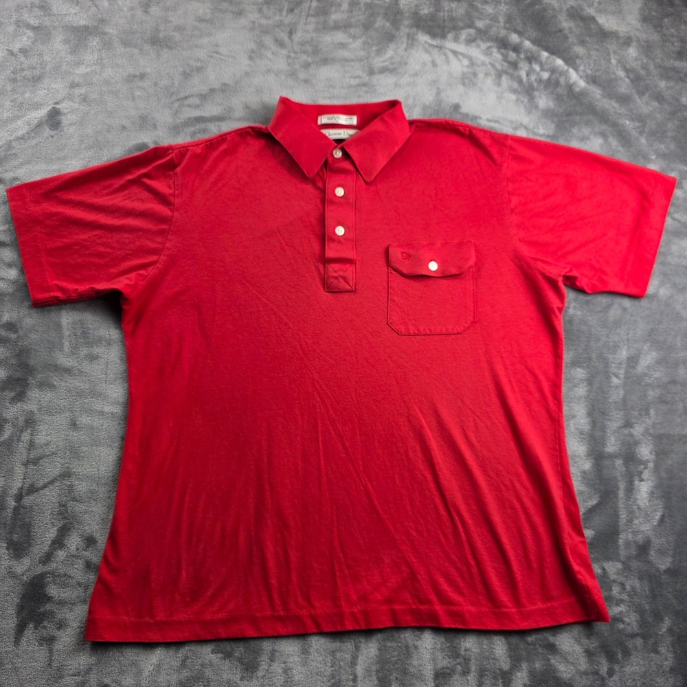 Vintage Christian Dior Polo Shirt Mens Large Red Pocket Logo Short Sleeve Golf